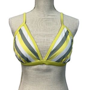 New Yellow gray white striped triangle bikini top size large